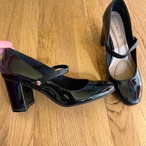 black patent block heel mary janes